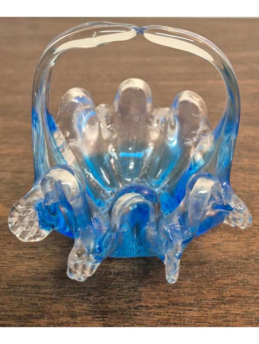 Vintage Blue and Clear Decorative Glass Basket